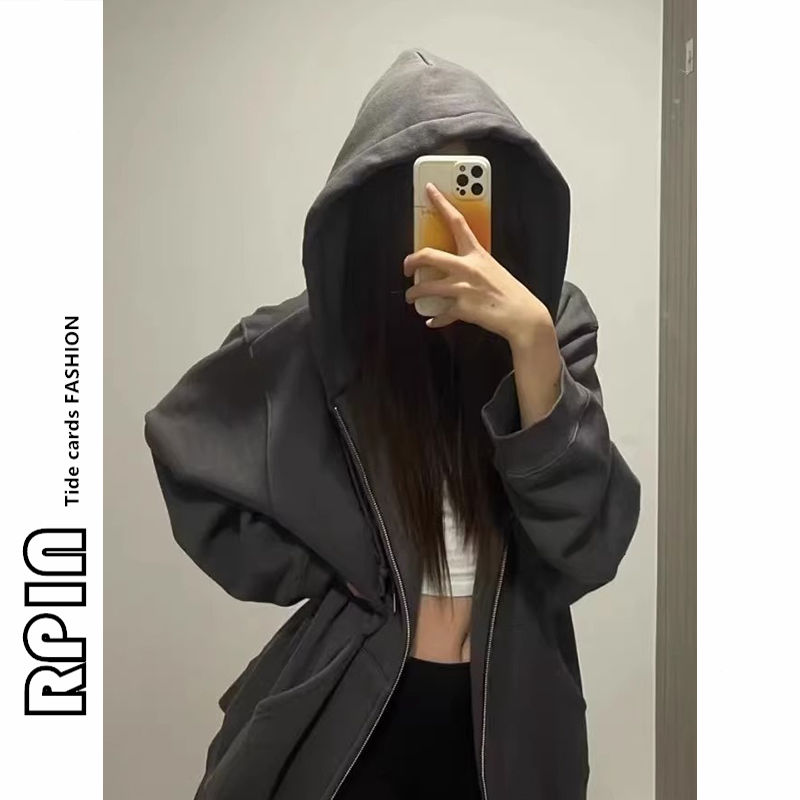 RPIN large size 300 pounds sweatshirt jacket for women spring and autumn style zipper Korean style lazy style hooded new popular cardigan
