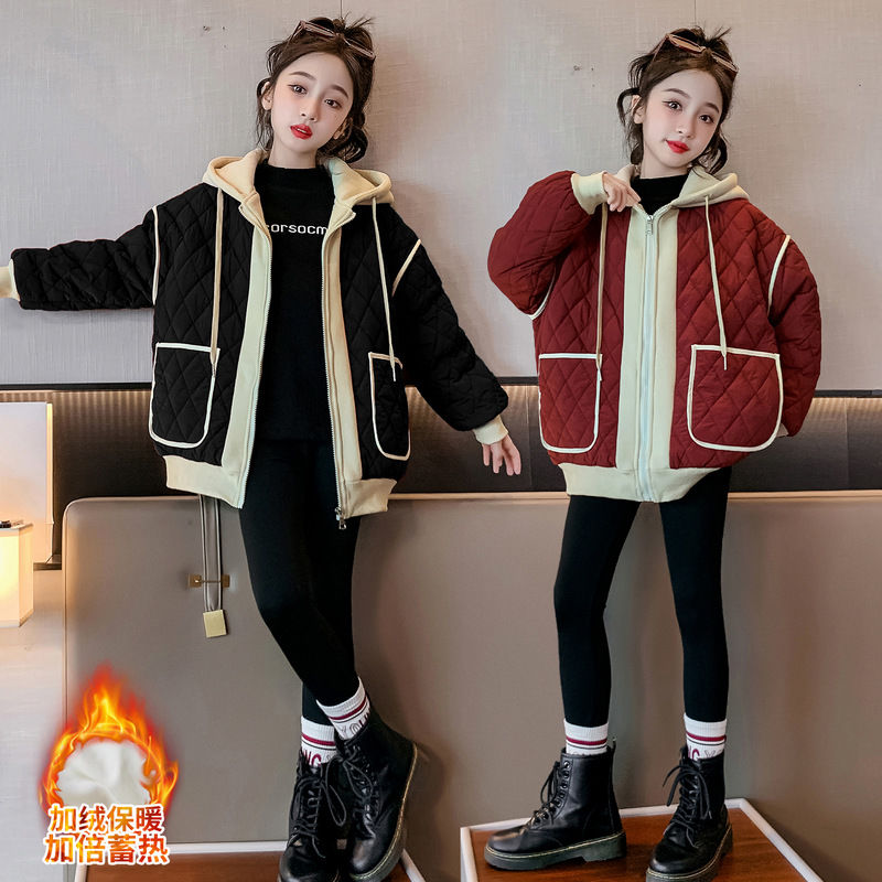 Girls' velvet jacket autumn and winter new style Korean style velvet thickening medium and large children's fashionable girls' pie jacket winter clothing
