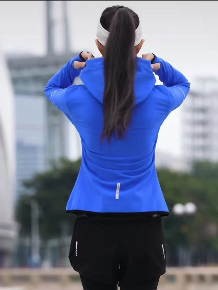 范斯蒂克运动服套装女专业跑步防风连帽反光标拉链速干健身外套