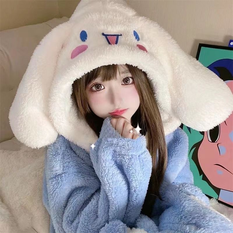 可愛玉桂狗珊瑚絨睡衣女2023年新款秋冬季大耳狗睡袍加厚長款浴袍