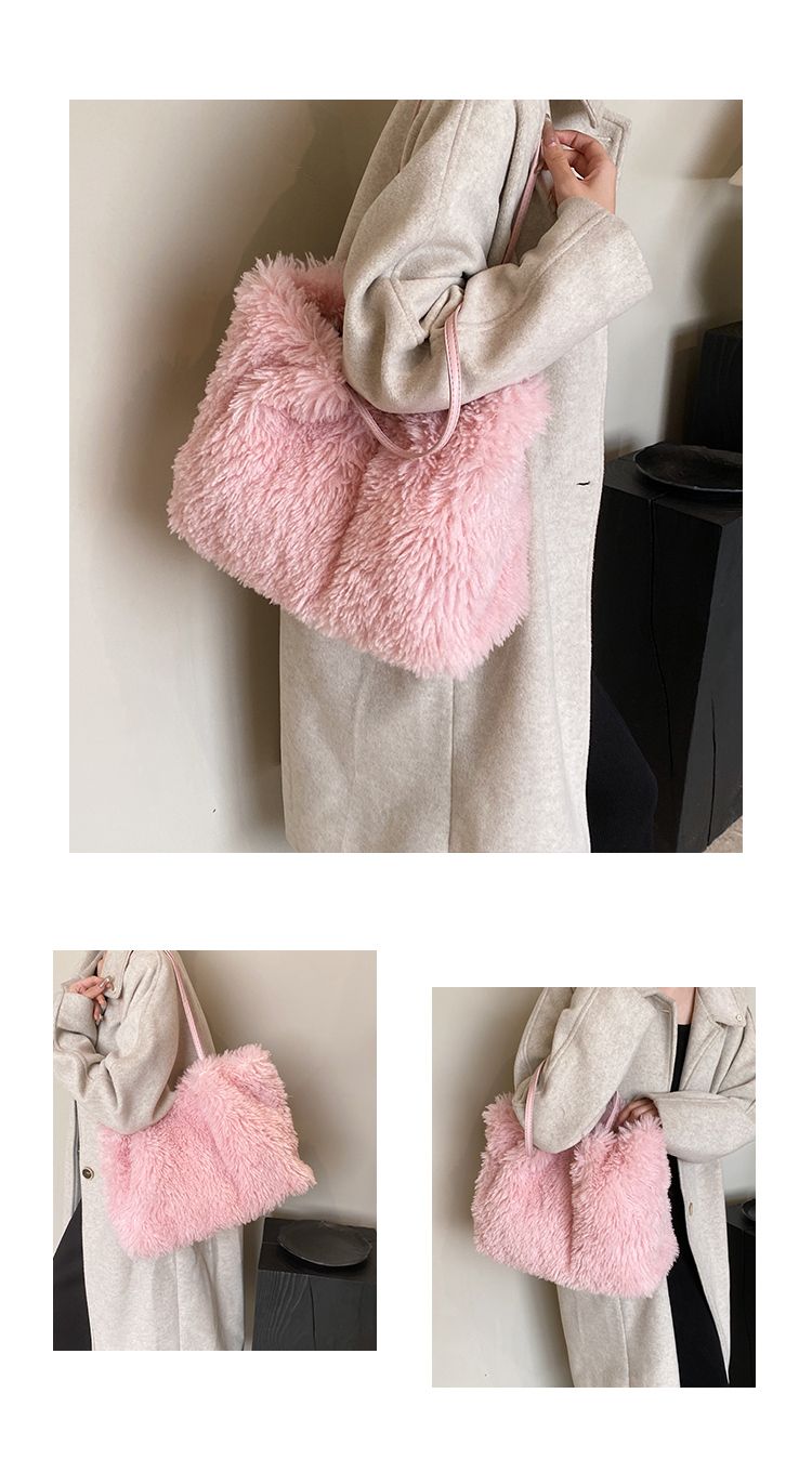 Hierscht- a Wantermoud fir Fraen 2023 Nei Koreanesch Plüsch One-Shoulder Handheld Tote Bag Ins_voghion.com