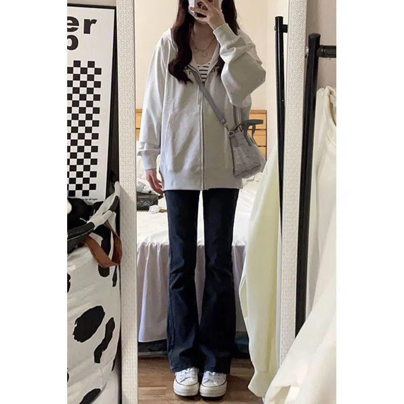 黑色高腰微喇叭牛仔褲女春秋季設計感彈力新款修身百搭顯瘦拖地褲