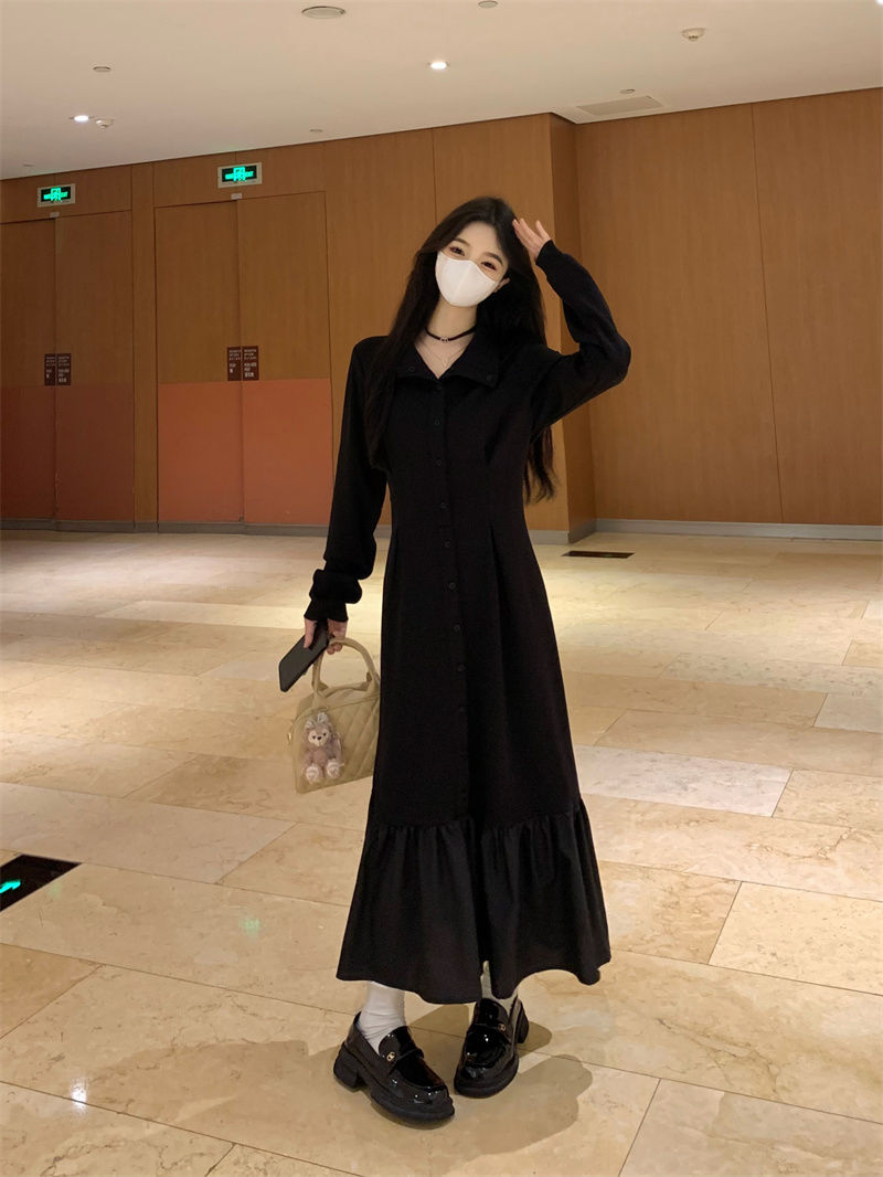大碼胖MM法式赫本風連衣裙2023秋新款女裝黑色小眾設計感氣質裙子