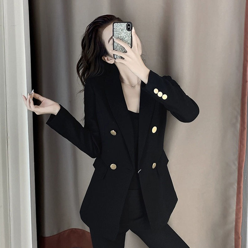 Black small suit suit for women spring and autumn 2024 new Korean style slim-fitting high-end professional jacket temperament work clothes