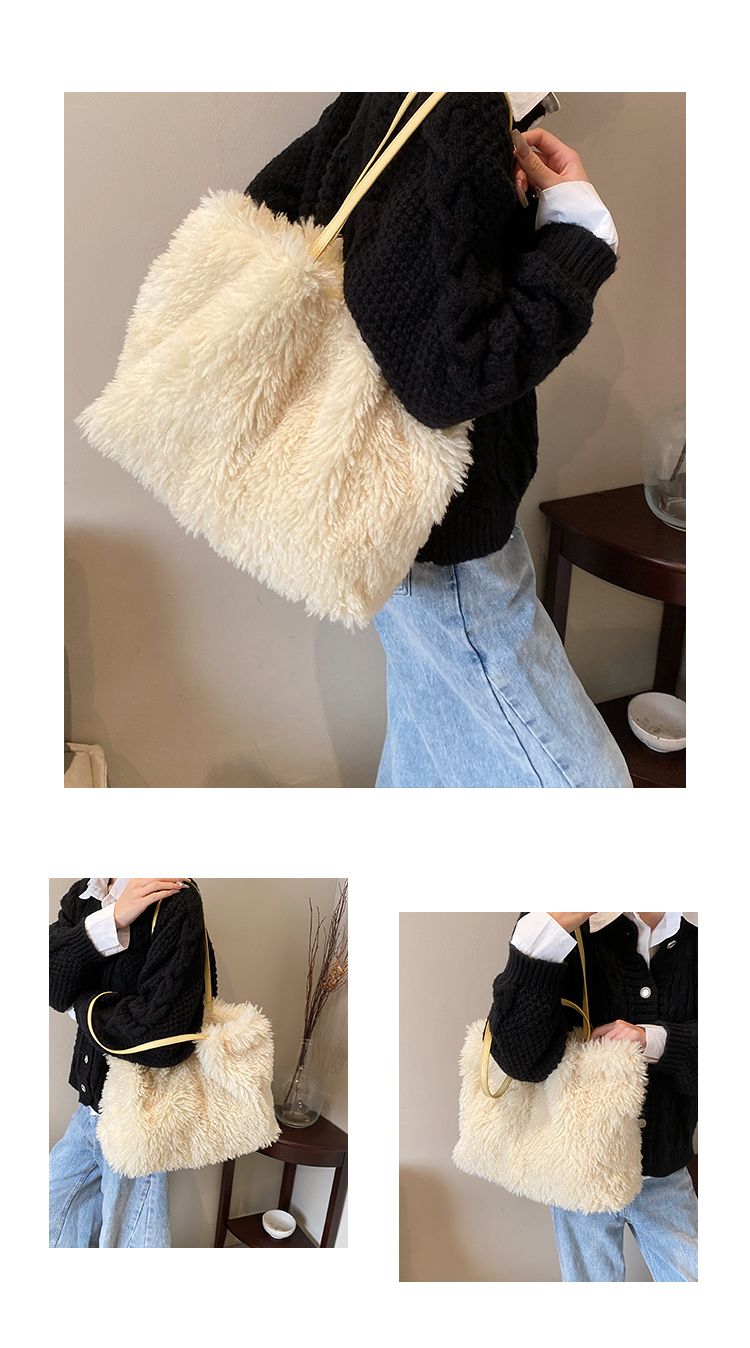 Hierscht- a Wantermoud fir Fraen 2023 Nei Koreanesch Plüsch One-Shoulder Handheld Tote Bag Ins_voghion.com