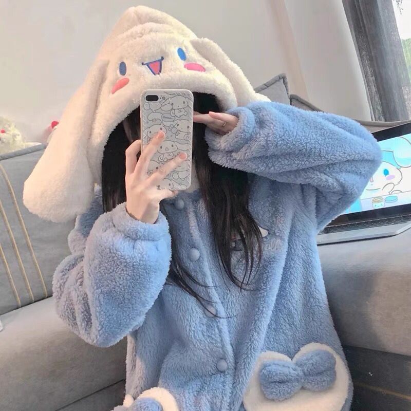 ins可愛卡通玉桂狗睡衣女秋冬季珊瑚絨睡袍加厚加絨學生長款浴袍