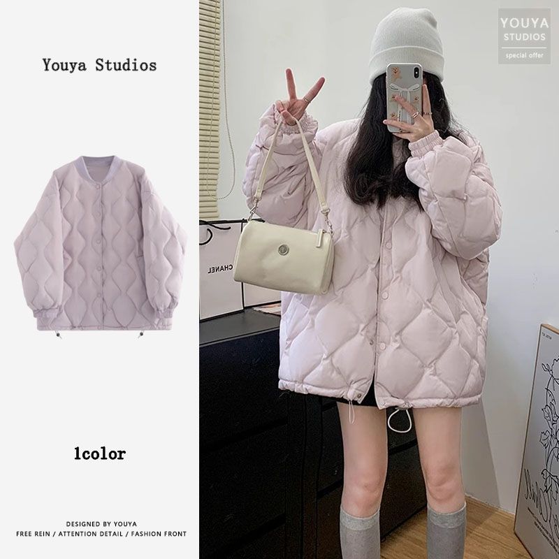 菱格小眾棉服女2023冬季新款氣質慵懶風寬鬆小個子加厚棉衣外套女