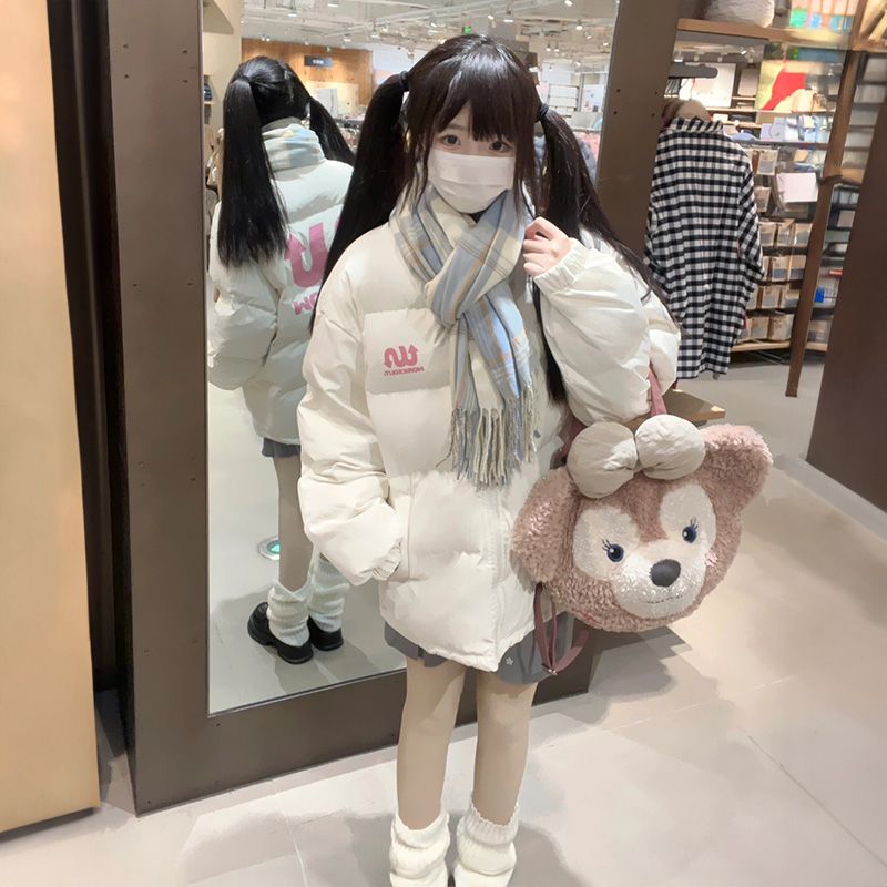 Sweet and soft girl PU leather printed cotton jacket female student winter ins small Korean style cold-proof bread jacket trendy