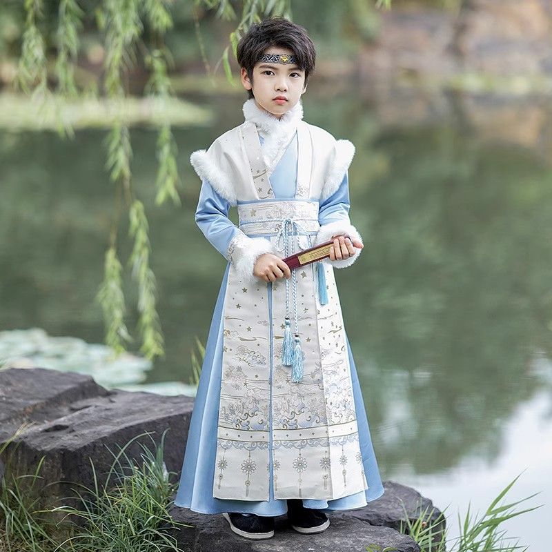 兒童漢服冬款男童冬季2023新款古裝加絨加厚唐裝古風中國風演出服