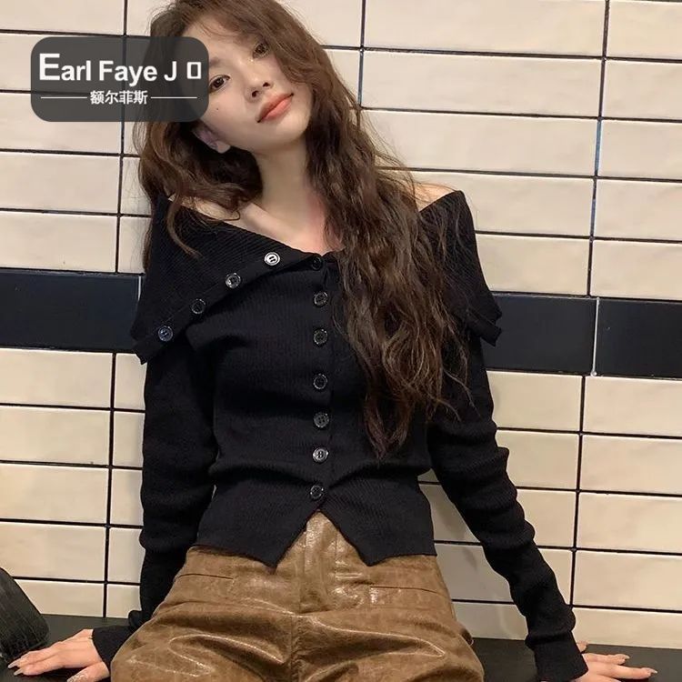 新款2023春秋季長袖T恤女內搭修身打底衫潮牌一字肩上衣純欲風潮