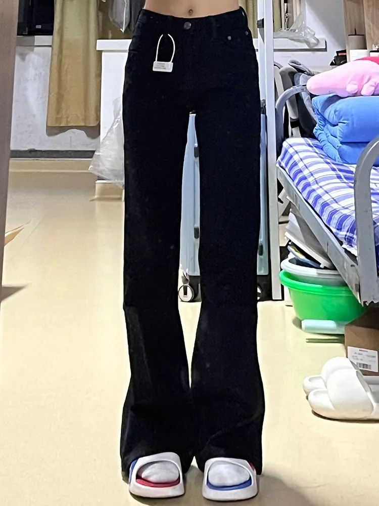 美式辣妹微喇牛仔褲女秋冬季新款高腰緊身顯瘦百搭直筒喇叭褲子潮