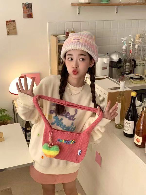 美式彩色字母毛衣女藝術生學院風設計小眾寬鬆超好看針織外穿上衣