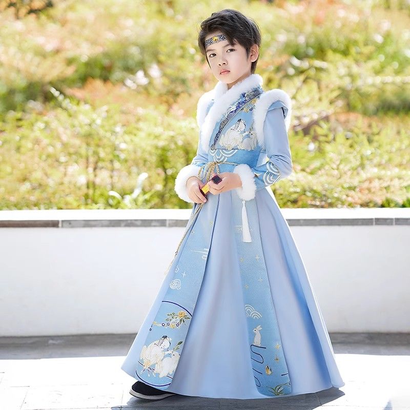 男童漢服冬裝古裝加厚國學中國風新款冬季加絨唐裝男寶拜年演出服