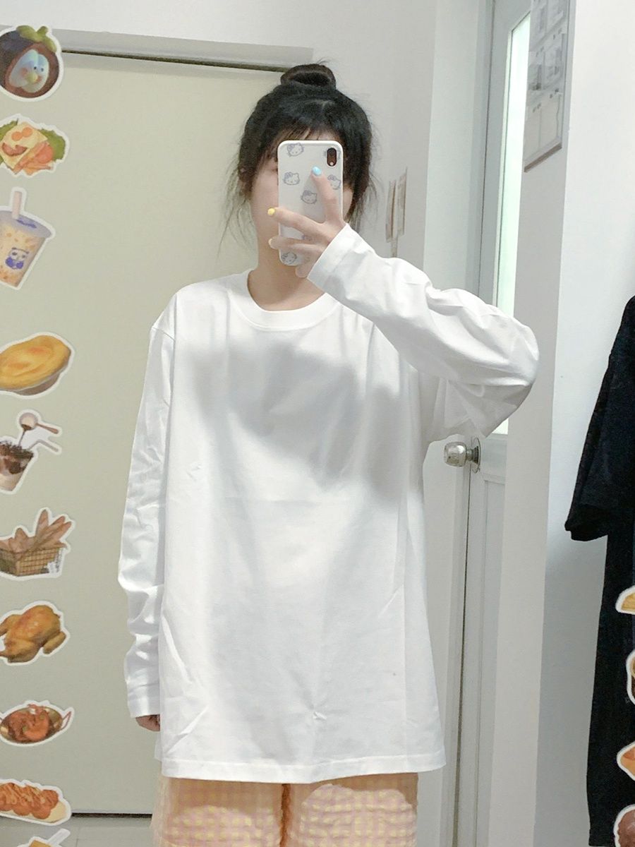 白色長袖t恤女2023秋裝新款寬鬆衛衣疊穿內搭打底衫冬季體恤上衣