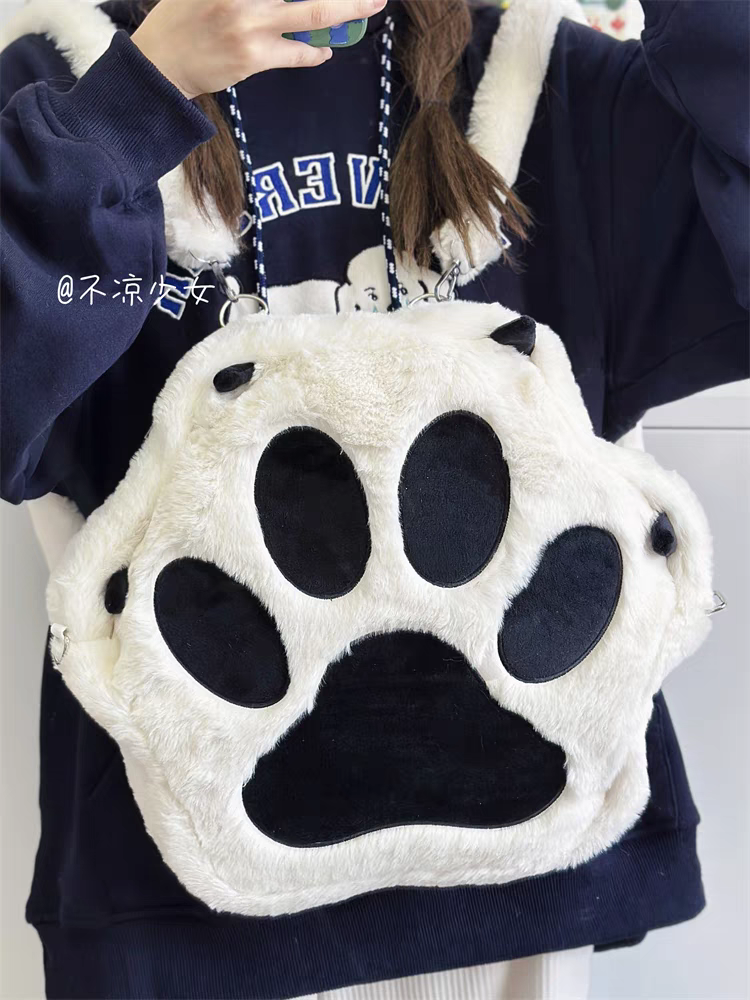 丑萌搞怪貓爪雙肩包日系ins大容量少女毛絨包可愛卡通小眾斜挎包