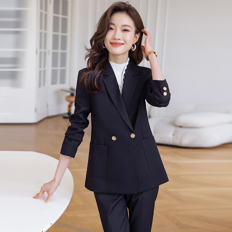 黑色西装外套女秋冬韩版时尚宽松休闲气质高级感通勤职业西服套装