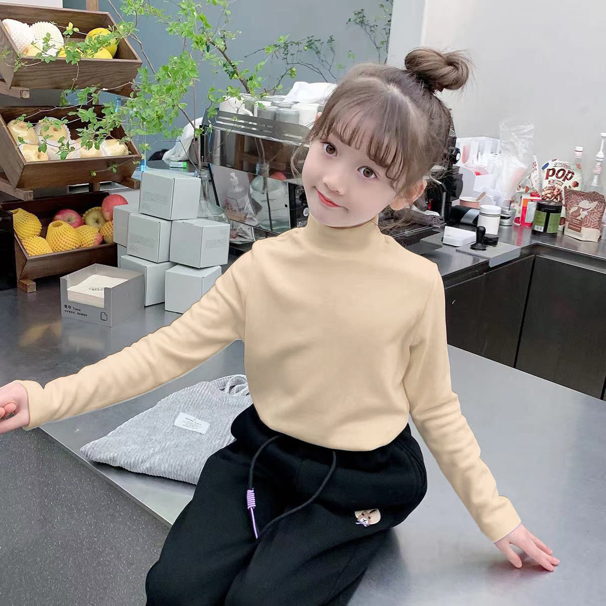 兒童德絨打底衫秋冬中小童半高領保暖內搭寶寶上衣男女童長袖T恤