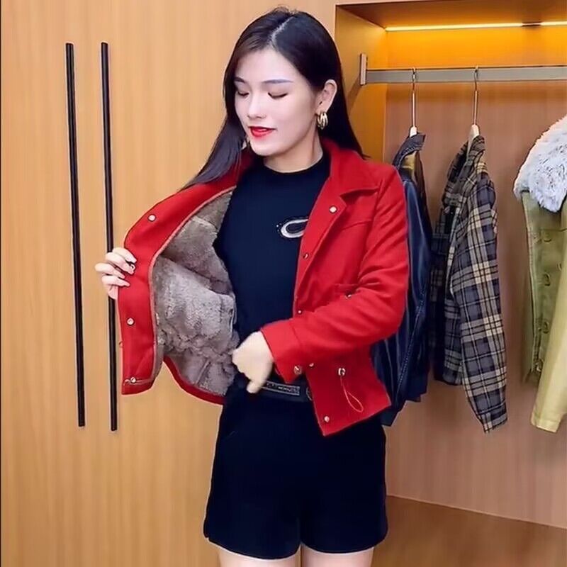 抖音同款加絨加厚短外套網紅爆款保暖上衣女2023秋冬新款百搭夾克