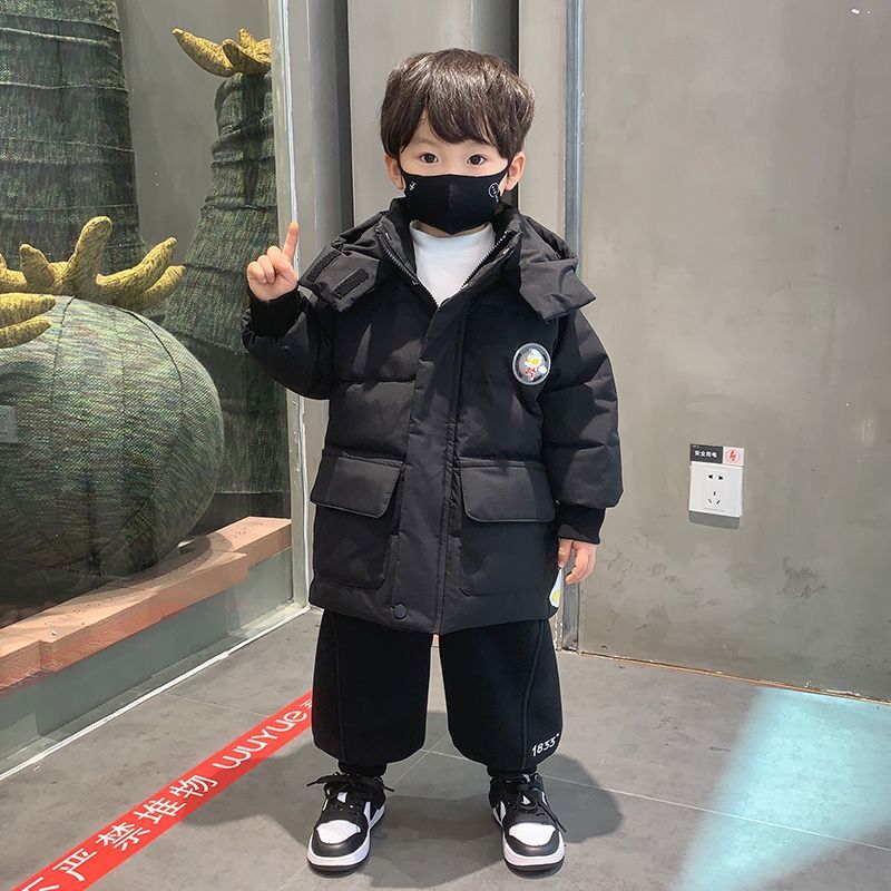 男童羽絨服2023新款寶寶冬季保暖中長款棉服加厚白鴨絨外套兒童裝
