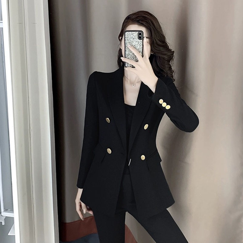 黑色西装套装女外套2024新款春秋季韩版修身收腰小个子职业工作服