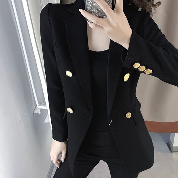 黑色西装套装女外套2024新款春秋季韩版修身收腰小个子职业工作服