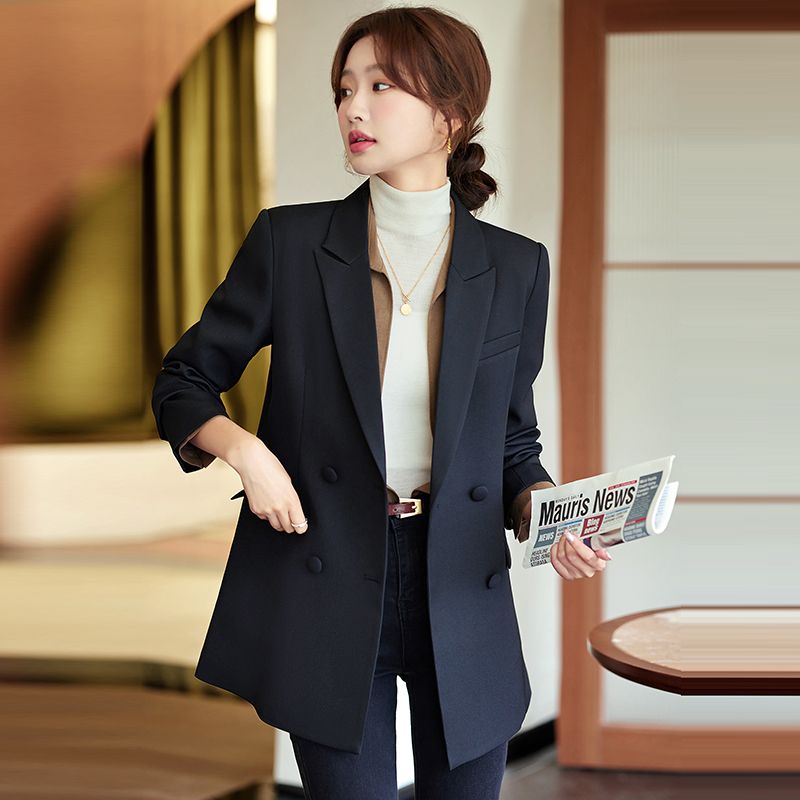 黑色西裝套裝女春秋冬新款氣場強大女裝職業裝正裝中長款休閒西服