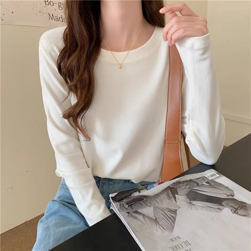 長袖T恤純棉打底衫純色寬鬆百搭初秋新款女裝ins白色上衣學生潮