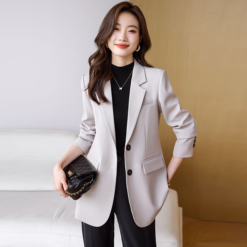 杏灰色西裝外套女秋冬2023新款小個子休閒顯瘦上衣高級感氣質西服