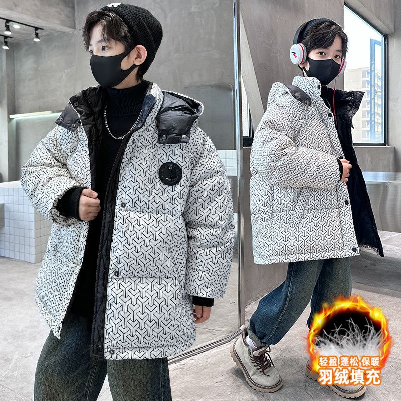 兒童裝男童冬季羽絨服2023新款中大男孩冬裝百搭加厚鴨絨保暖外套