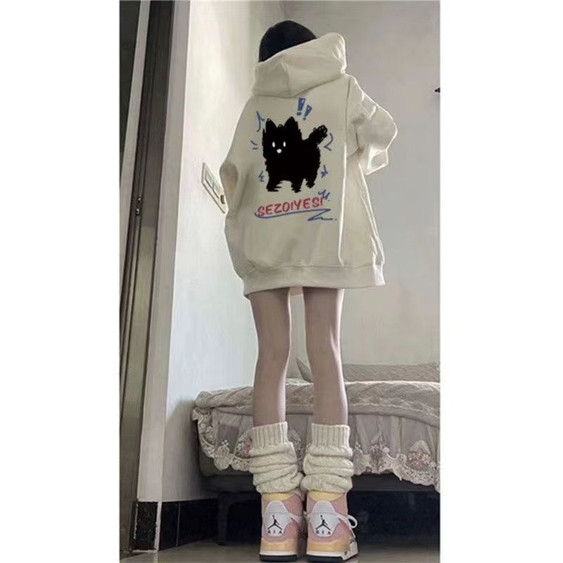 美式慵懶風衛衣女學生設計感寬鬆加絨加厚套頭上衣連帽外套潮ins