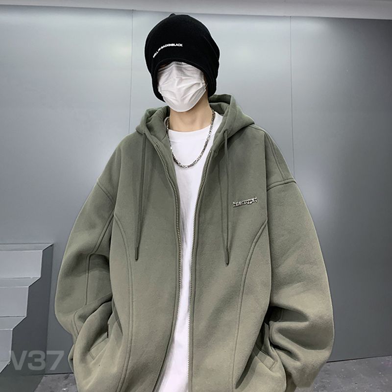 重磅連帽開衫衛衣男秋冬新款美式潮牌痞帥寬鬆青少年加厚拉鏈外套