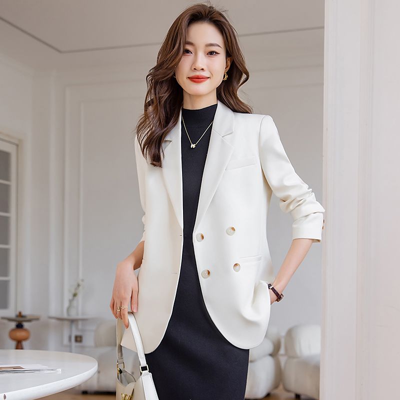 雙排扣白色西裝外套女秋冬2023新款寬鬆休閒炸街小西服上衣高級感
