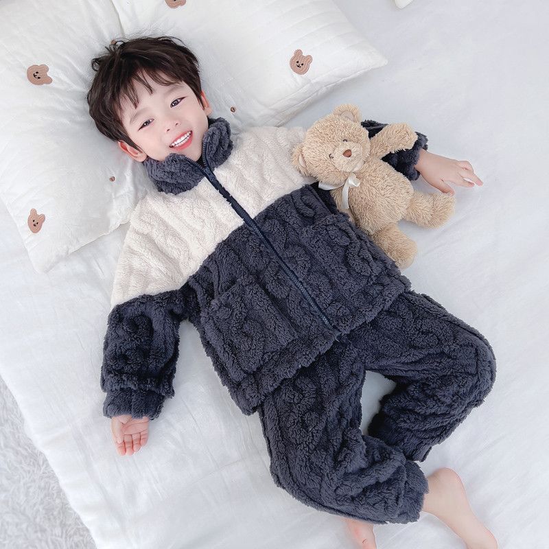 奥特曼男童睡衣冬季法兰绒加绒加厚儿童珊瑚绒男孩家居服宝宝套装