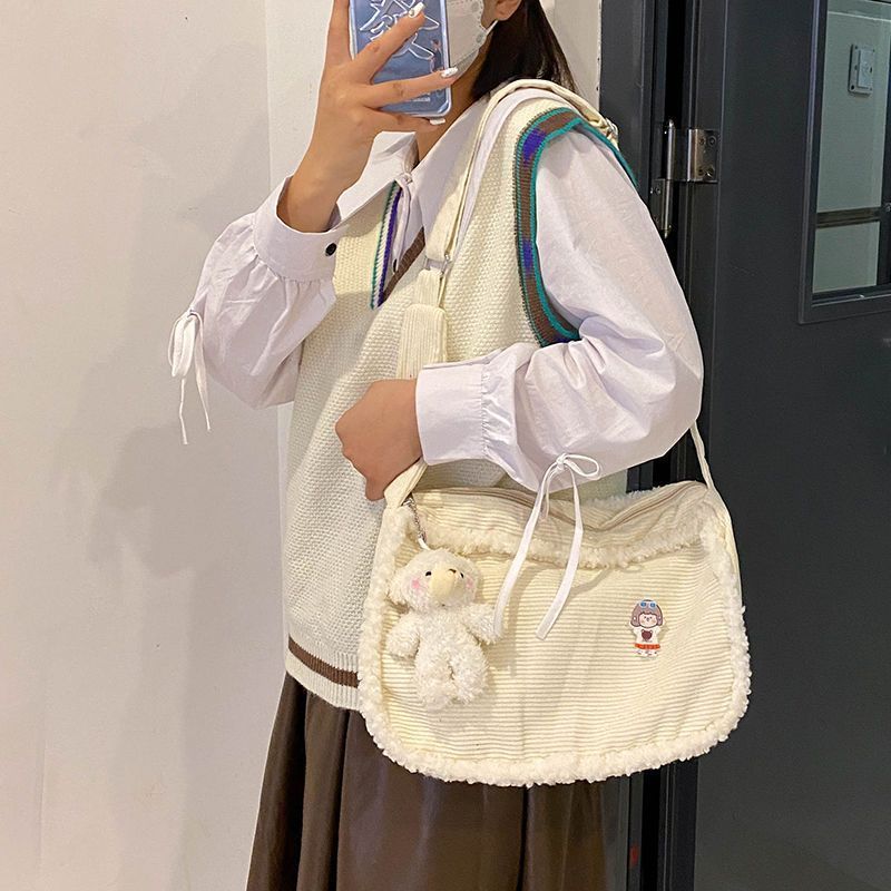 ins斜挎包女學生上課裝書包韓版秋冬 2024新款百搭少女單肩大容量