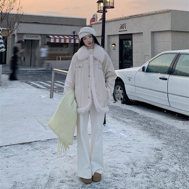 Suede fur one-piece coat for women autumn and winter 2023 new fashion quilted loose cotton coat thickened jacket