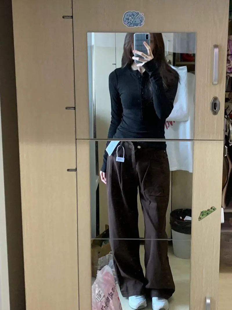 設計感褶皺高腰闊腿牛仔褲女2023秋冬美式復古寬鬆拖地直筒褲子潮