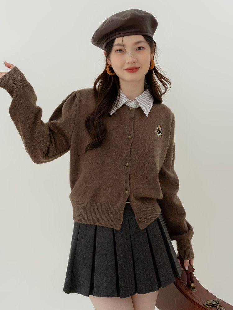 Fake two-piece polo collar cardigan sweater for women spring and autumn new slim college style knitted versatile outer top