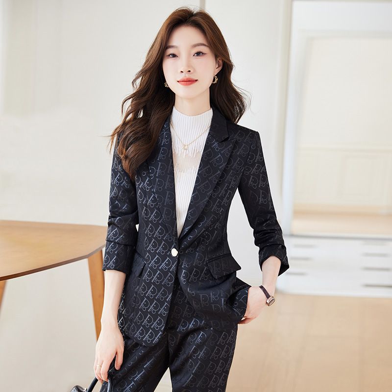 黑色西裝套裝女秋冬2023新款小個子職業高端售樓部工作服西服外套