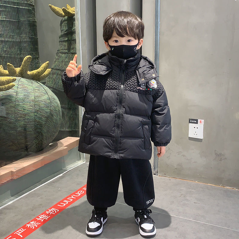 男童羽絨服2023新款寶寶拼接上衣冬季兒童加厚白鴨絨外套保暖棉服