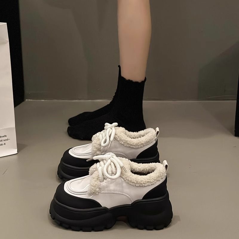 白色英倫厚底增高小皮鞋女2023新款法式松糕瑪麗珍樂福鞋冬季加絨