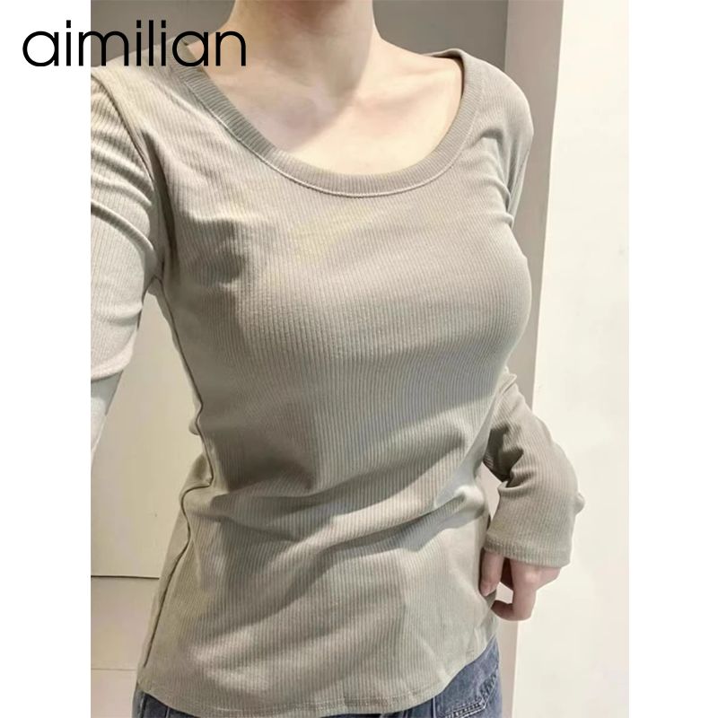 aimilian德絨打底衫女秋冬內搭加絨保暖修身顯瘦長袖t恤短款上衣