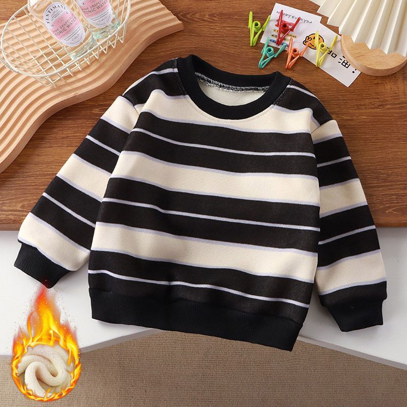 Children's sweatshirt with velvet and thickened autumn and winter warm pullover for boys and girls Korean style long-sleeved round neck baby clothes trendy