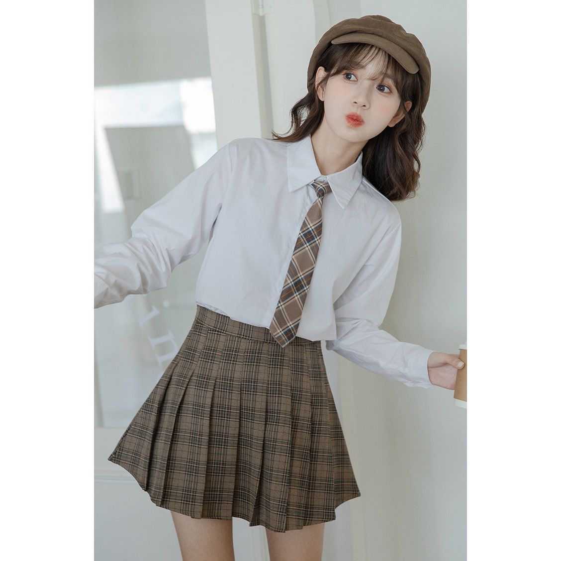 白色襯衫女輕奢高端院風秋冬款上衣寬鬆長袖學生jk領帶襯衣上衣