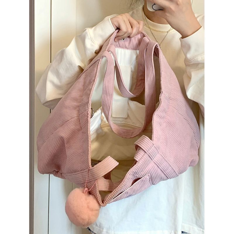 原創韓版燈芯絨托特包女新款上課通勤包學生單肩斜挎手提袋大容量