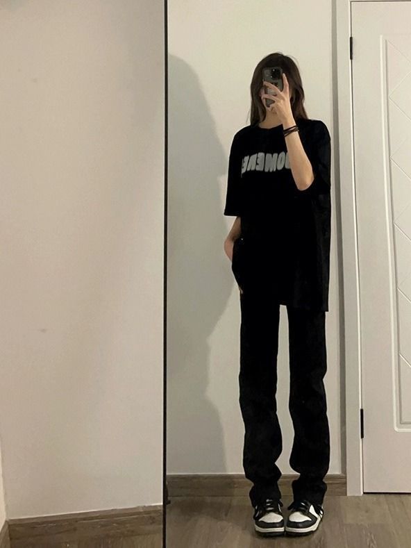 黑色直筒牛仔褲女秋季高腰顯瘦顯高彈力港味闊腿褲拖地褲子潮ins