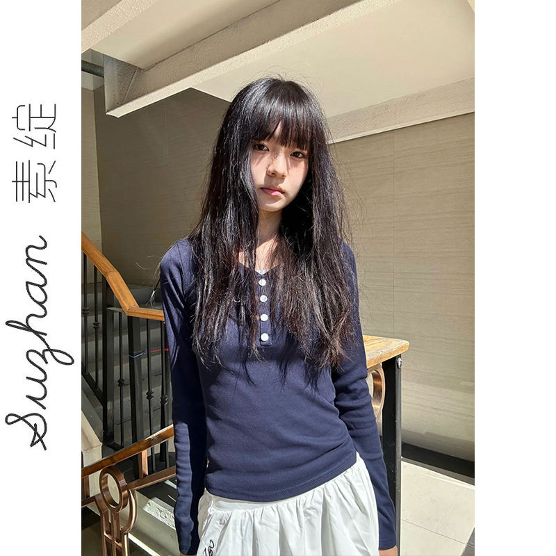 美式純欲辣妹V領打底衫女秋冬修身顯瘦設計感甜辣洋氣長袖上衣ins