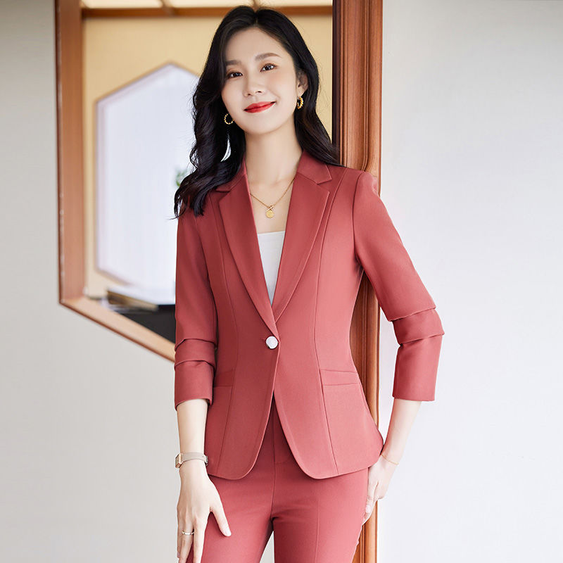 紅色西裝外套女秋冬2023新款氣質職業裝正高級感女神范西服兩件套