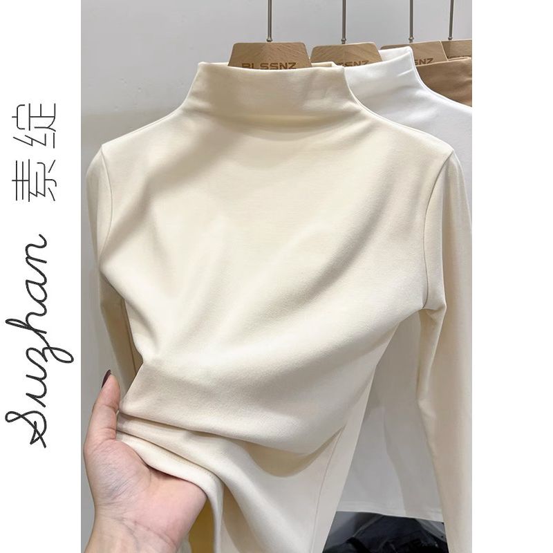 秋冬德絨半高領長袖打底衫女修身韓版顯瘦洋氣百搭德絨保暖上衣潮