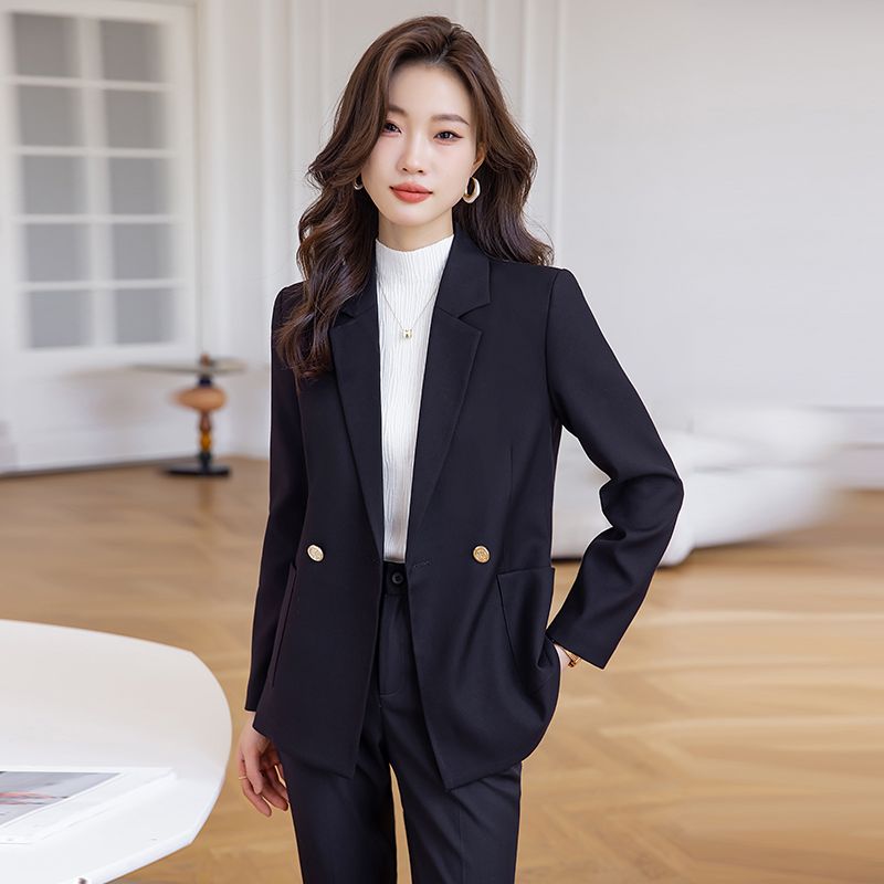 黑色西装外套女秋冬韩版时尚宽松休闲气质高级感通勤职业西服套装