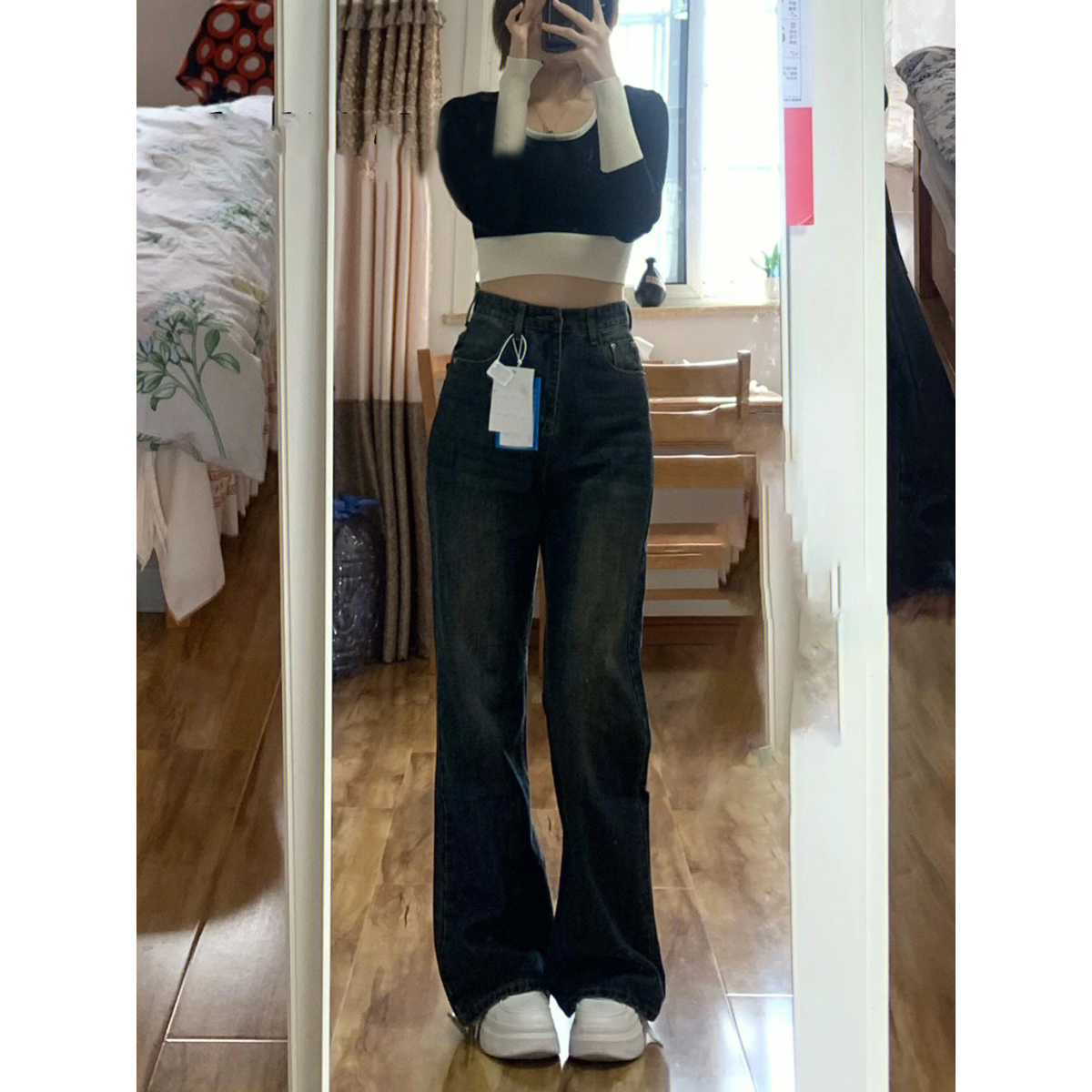 美拉德高腰微喇叭牛仔褲女秋冬新款寬鬆顯瘦垂感百搭拖地闊腿褲子